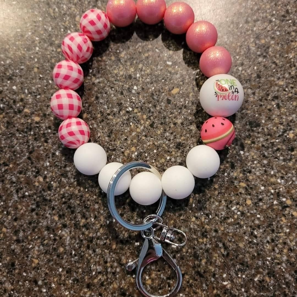 Pink and White Kids Beaded Keychain